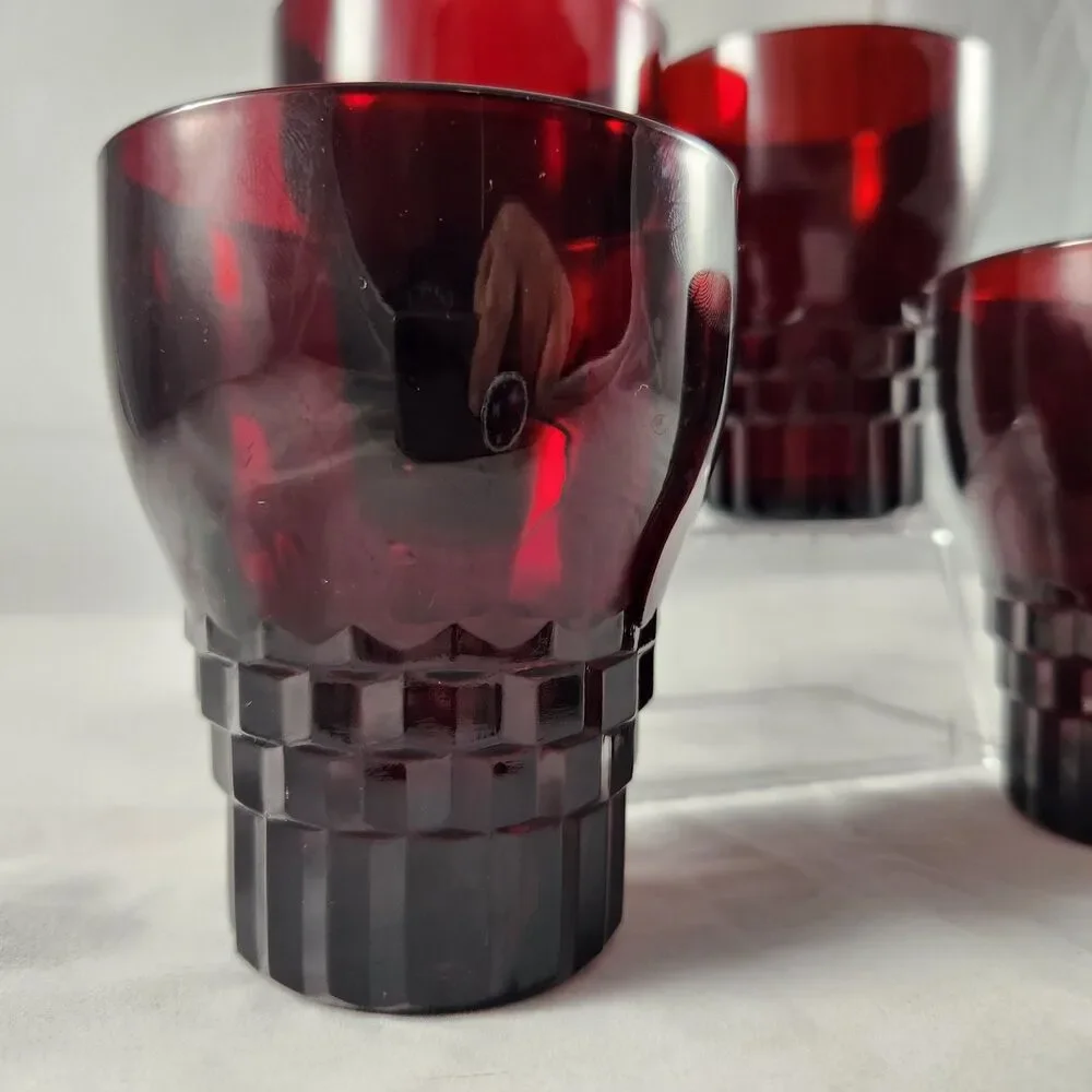 Set of 4 Anchor Hocking Windsor Ruby Red Diamond 8 oz Tumblers Vintage 1970s